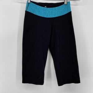 Ivviva Lululemon Black Capri Leggings Turquoise Stripe Waist Kids Size 10